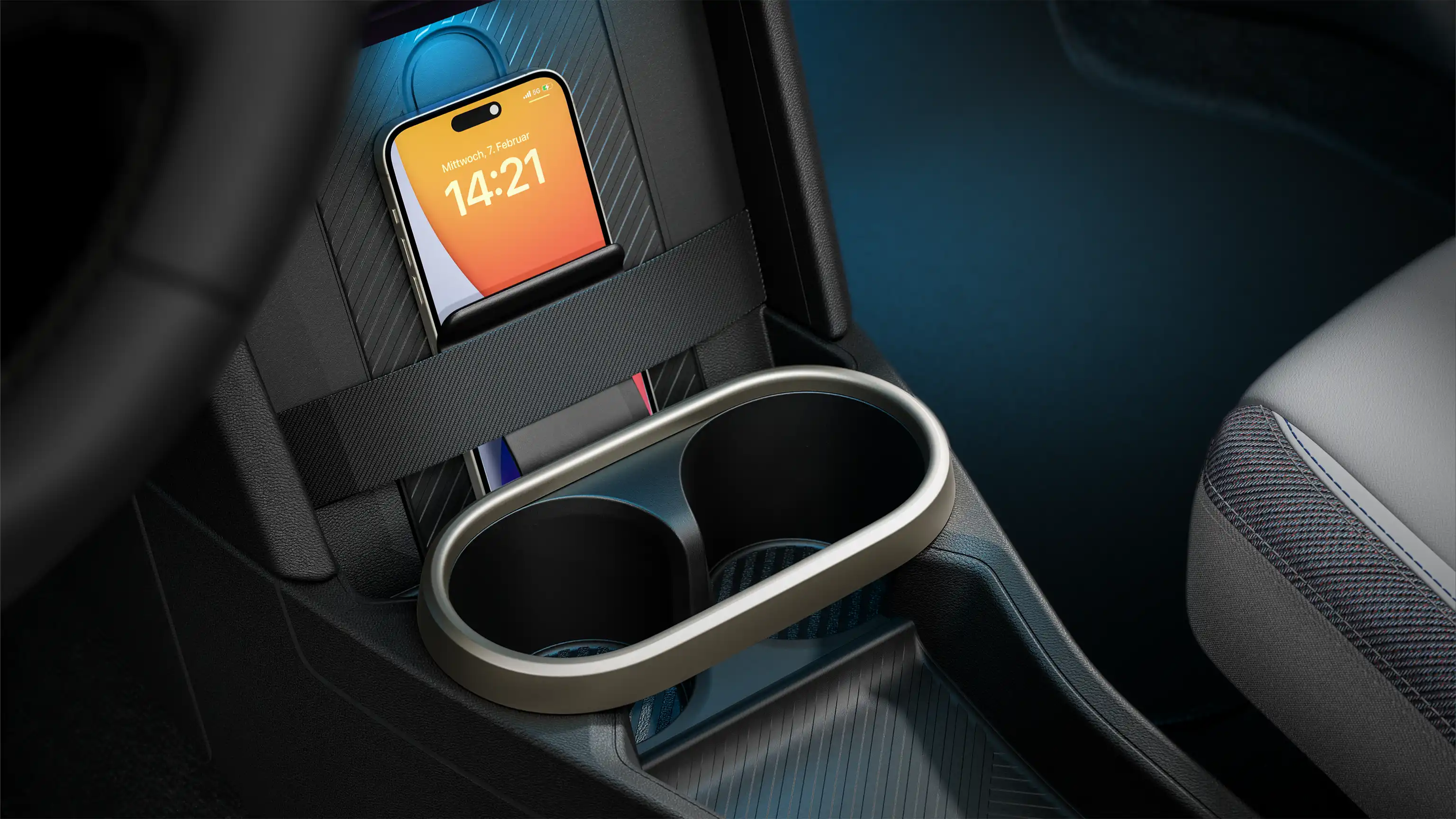Detail view of the MINI Cooper wireless charging