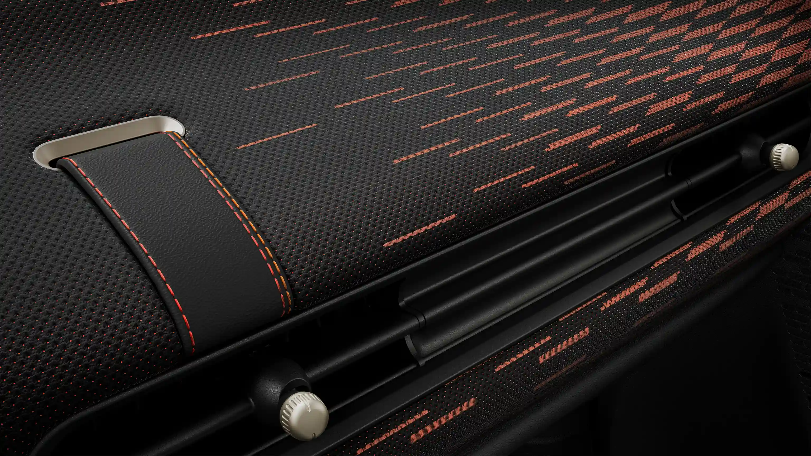 View of the MINI Cooper JCW Style dashboard in red and black