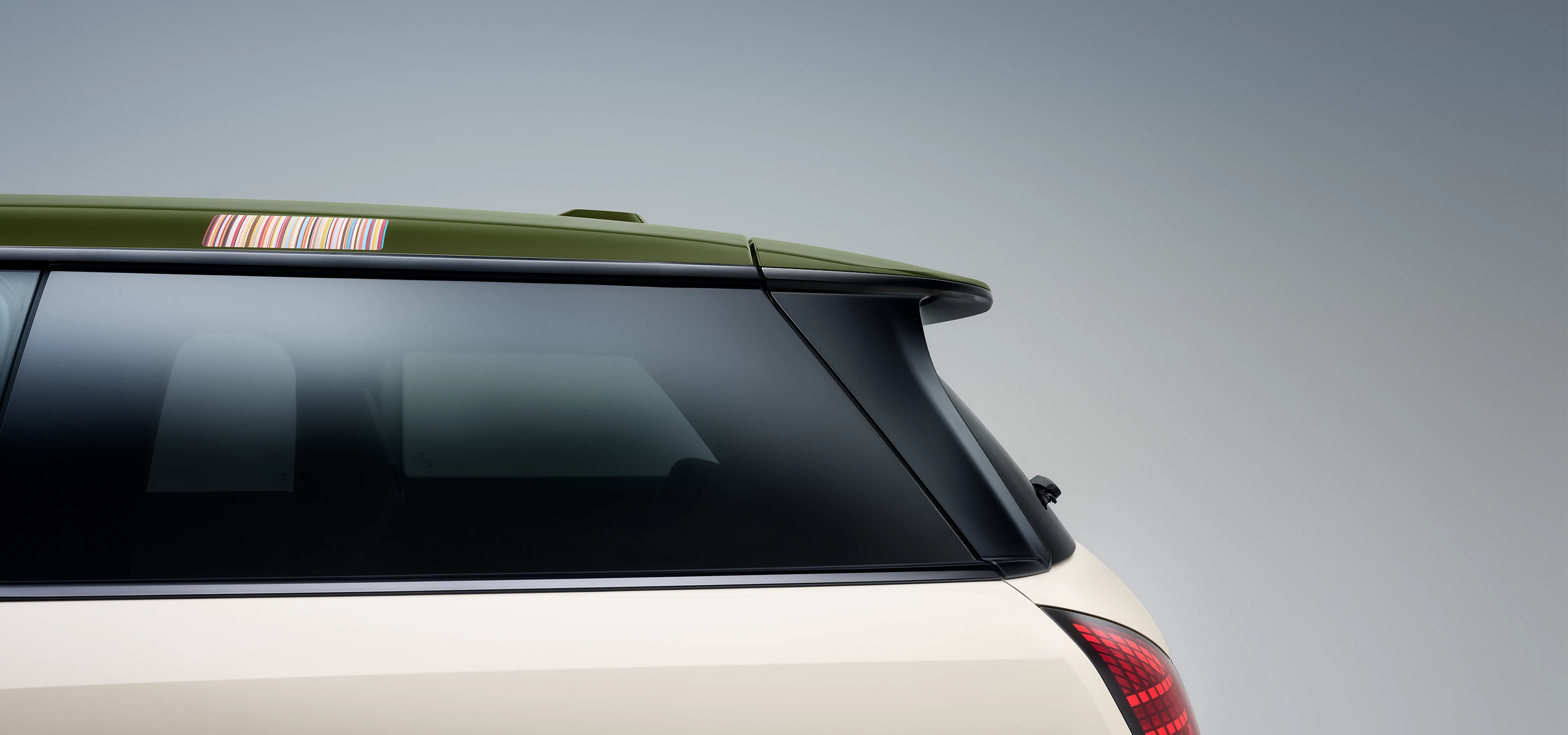 Side close view of the MINI Paul Smith Contrast Roof in Nottingham Green.